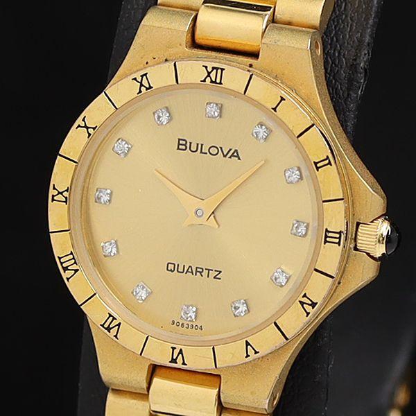 稼動 ブローバ 石付 859027 QZ ゴールド文字盤 レディース腕時計 SGN 2000000