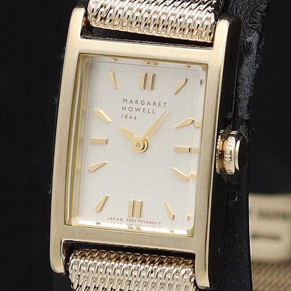 稼働 マーガレットハウエル QZ スクエア シルバー文字盤 GP ヴィンテージ レディース腕時計 K...