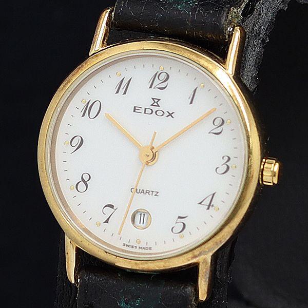 稼動 良品 QZ エドックス 31050 デイト 白文字盤 レディース腕時計 OKZ 2000000...