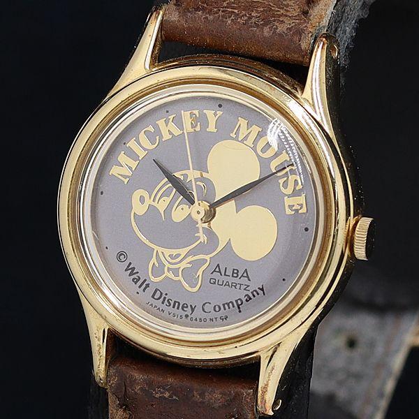 稼動 良品 QZ ディズニー ミッキーマウス セイコー アルバ V515-6090 レディース腕時計...