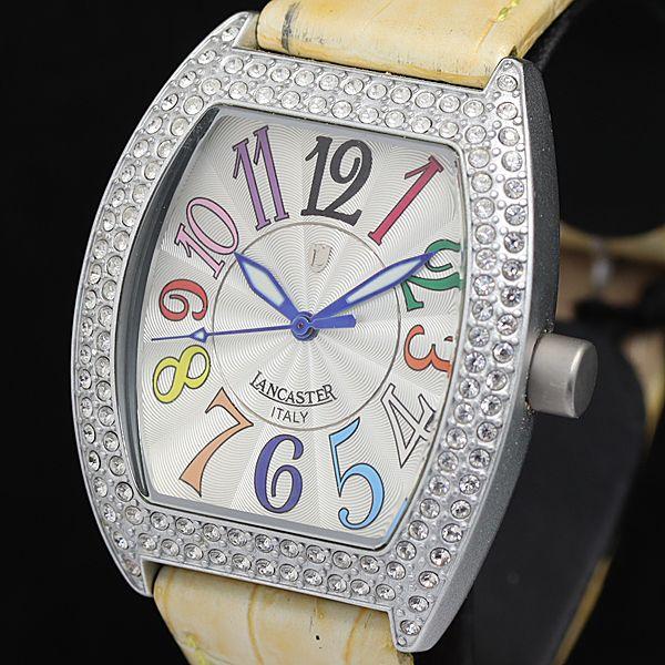 箱/保付 稼動 良品 ランカスター 0248 QZ 石付ベゼル シルバー文字盤 メンズ腕時計 KTR...