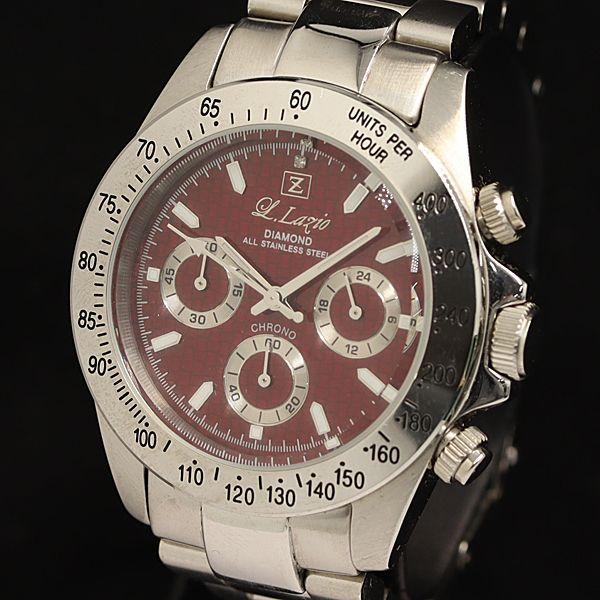 箱/保/コマ3付 稼働 ラツィオ LZ-2005 QZ 赤文字盤 クロノグラフ メンズ腕時計 KTR...
