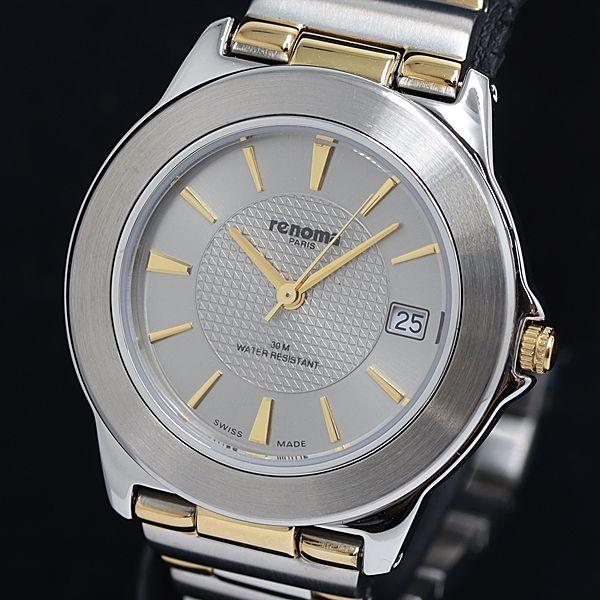 箱/保/コマ3付 レノマ QZ デイト ラウンド シルバー文字盤 メンズ腕時計 2000000 NS...