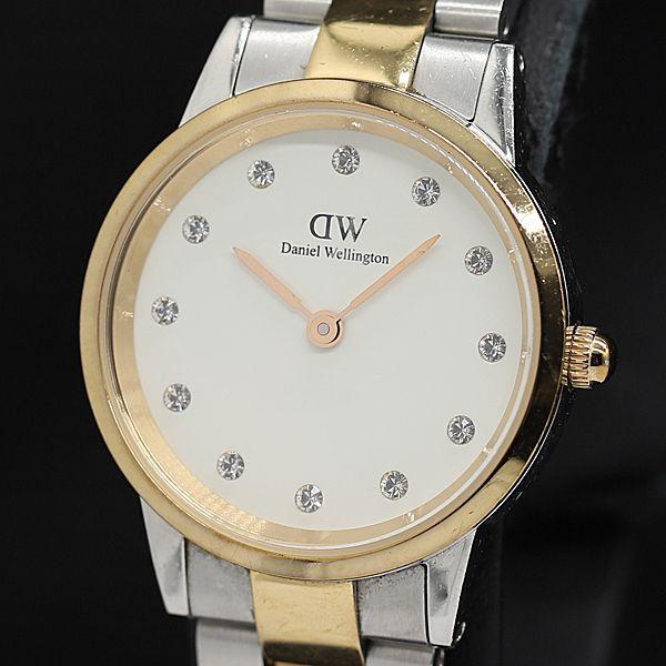 稼働 ダニエルウェリントン QZ ラウンド 白文字盤 45K81136294 GP SS コンビ 石...