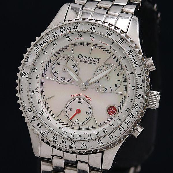 良品 QZ ギオネ P GUIONNET BR200L フライトタイマー クロノ デイト シェル文字...