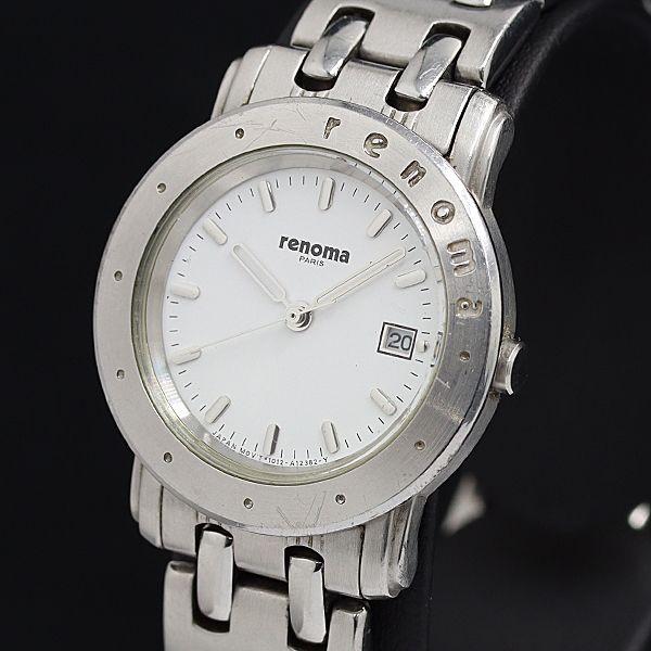 良品 レノマ QZ 1012-A05796CKW デイト ホワイト文字盤 レディース腕時計 YUM ...