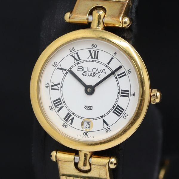 稼動 QZ 良品 ブローバ 955034 白文字盤 デイト レディース腕時計 KRK 2000000...