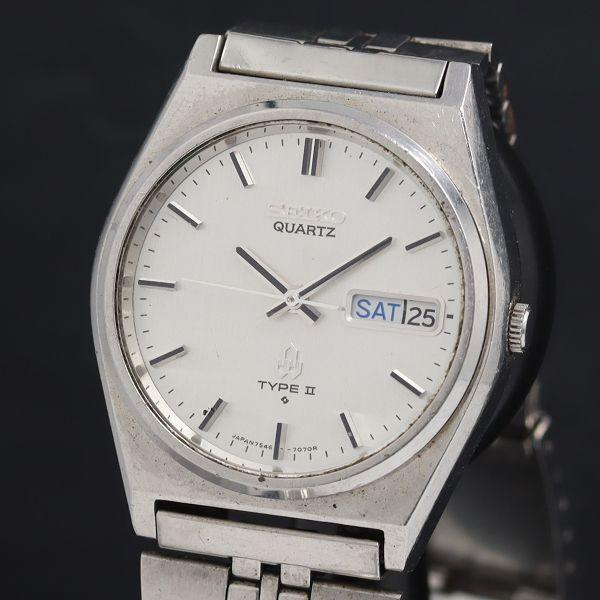 稼動 QZ セイコー タイプ2 7546-7060 シルバー文字盤 デイデイト メンズ腕時計 KRK...