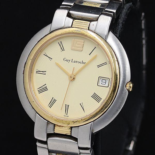 稼働 ギ・ラロッシュ QZ アイボリー文字盤 デイト ラウンド メンズ腕時計 DOI 2000000...