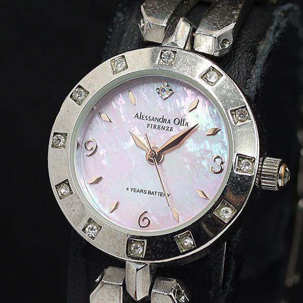 稼働 良品 アレッサンドラオーラ AO-270-2 QZ シェル文字盤 ラウンド レディース腕時計 ...