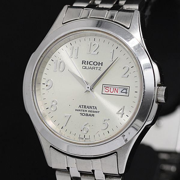稼働 良品 リコー QZ アトランタ シルバー文字盤 デイデイト ラウンド メンズ腕時計 TCY20...