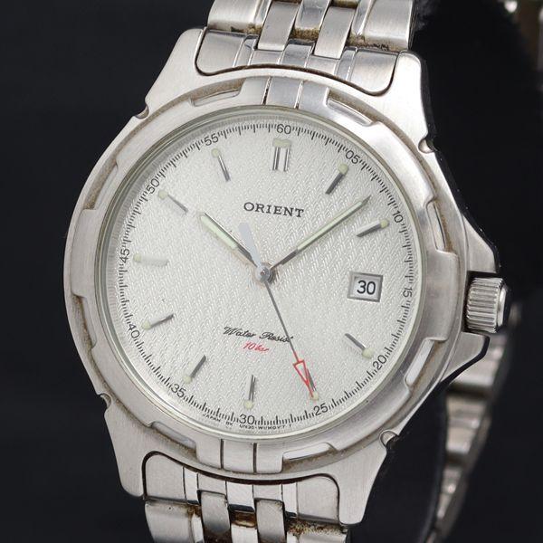 稼動 QZ 良品 オリエント UN30-CO-CA シルバー文字盤 デイト メンズ腕時計 KRK 2...