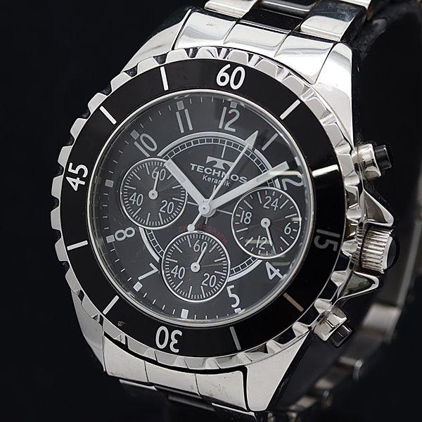 稼動 良品 箱付き テクノス QZ トリプルカレンダー 黒文字盤 メンズ腕時計 2000000 NS...