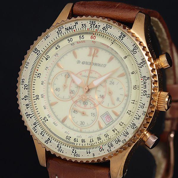 稼動 ピエールギオネ BR600 フライトタイマー QZ クロノグラフ アイボリー文字盤 メンズ腕時...