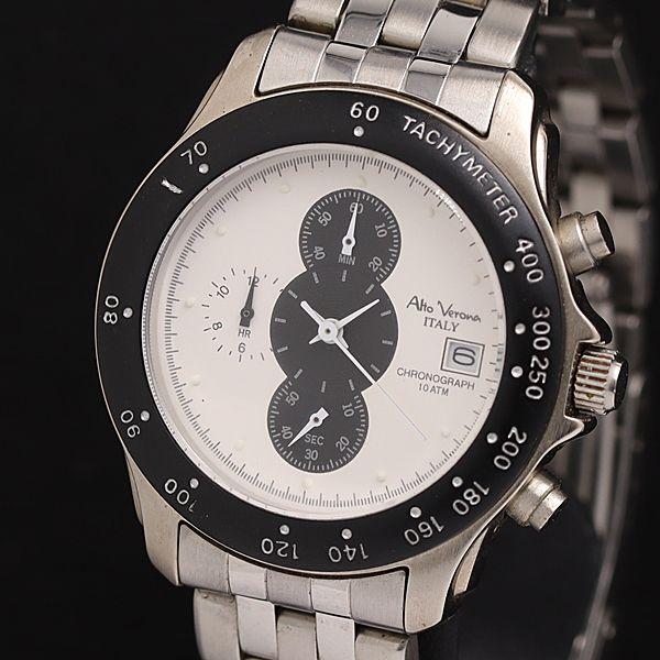 稼動 アルトベローナ QZ AV-101 ホワイト×ブラック文字盤 ラウンド クロノグラフ デイト ...