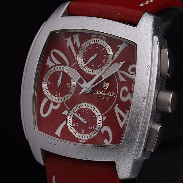 ランカスター REF.0252 QZ 赤文字盤 スクエア クロノグラフ メンズ腕時計 OSW 200...