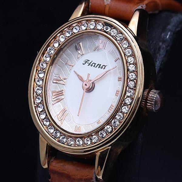 稼働 良品 フィナ スワロフスキー M034L QZ シャンパンゴールド文字盤 ラウンド レディース...