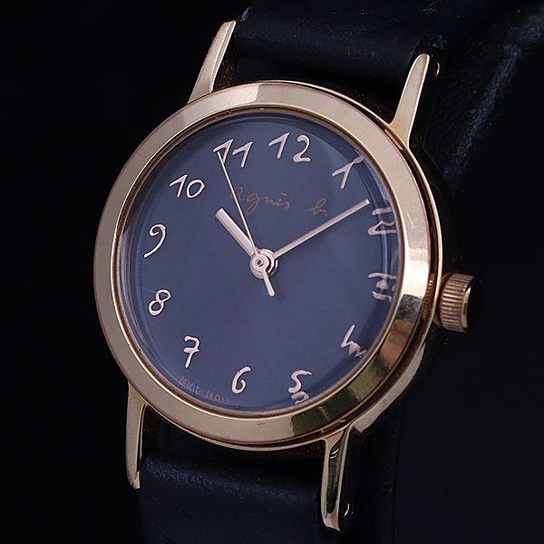 箱/保付 アニエスベー V117-KRZ0 QZ ネイビー文字盤 ラウンド レディース腕時計 OSW...