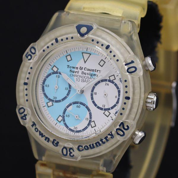 稼働 タウンアンドカントリー HKA204-60 クロノグラフ QZ ライトブルー/ホワイト文字盤 ...