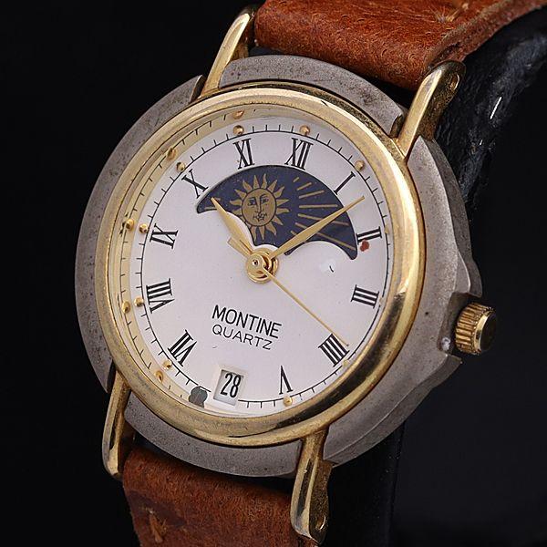 モンティン QZ 白文字盤 デイト サン＆ムーン ラウンド レディース腕時計 OSW 2000000...