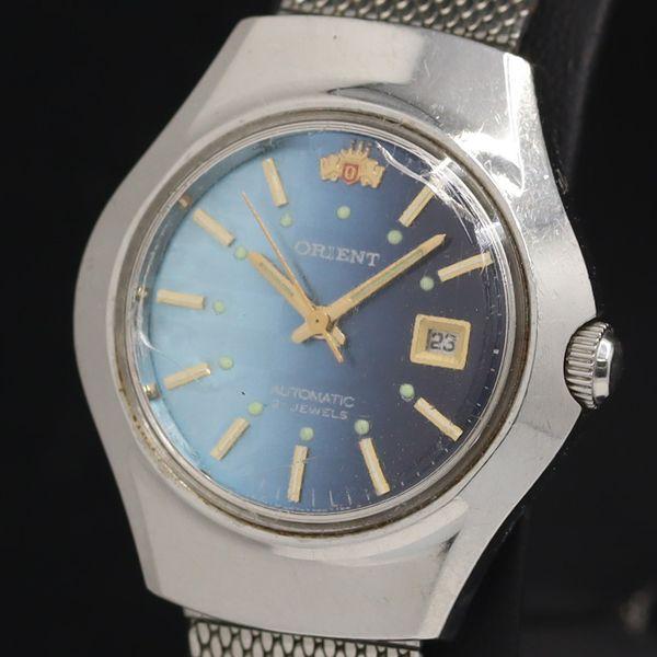 稼動 オリエント GS 497774-00 PR AT/自動巻 ブルー文字盤 デイト メンズ腕時計 ...