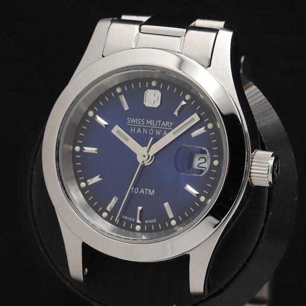稼働 スイスミリタリー ハノワ 6-7023 デイト QZ ブルー文字盤 レディース腕時計 TKD ...