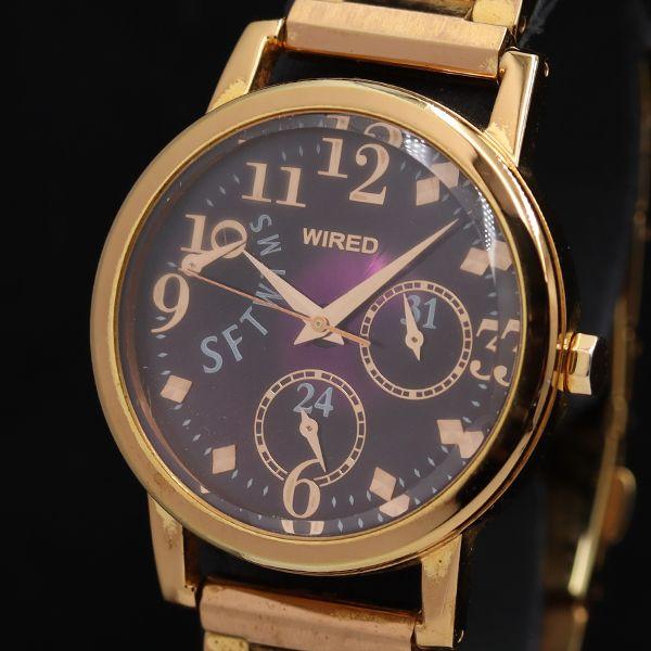 稼働 セイコー ワイアード 5Y66-0AV0 クロノグラフ QZ パープル文字盤 レディース腕時計...