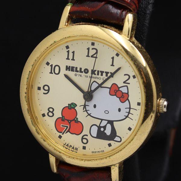 稼働 サンリオ ハローキティ 2035 QZ ゴールド文字盤 レディース腕時計 TKD 200000...
