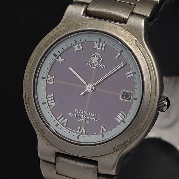 稼働 良品 アテッサ シチズン 7810-571606TA QZ 黒文字盤 デイト ラウンド メンズ...