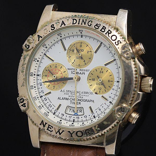 A.G.SPALDING＆BROS QZ N944-6A20 白文字盤 クロノグラフ デイト ラウン...