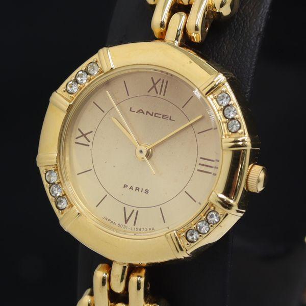 稼動 良品 ランセル QZ ラウンド シャンパンゴールド文字盤 メンズ腕時計 YUM 2000000...
