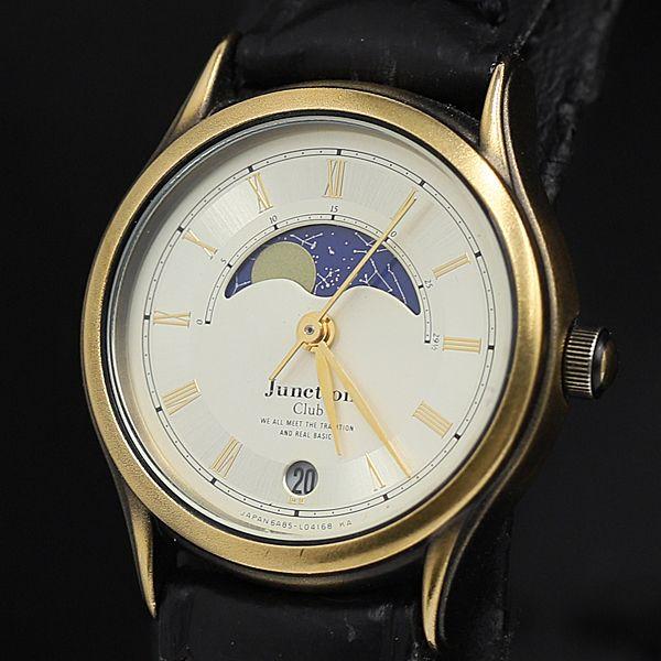 ジャンクション ベガ QZ 6A85-L00068 アイボリー文字盤 ムーンフェイズ デイト ラウン...