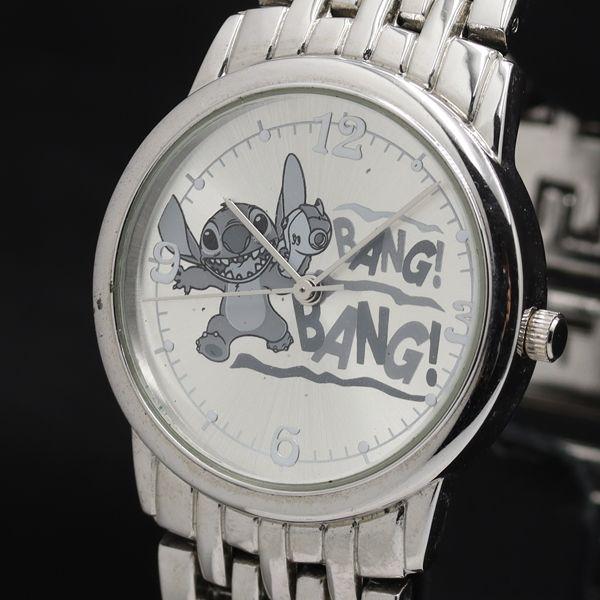 稼働 ディズニー スティッチ ラウンド QZ シルバー文字盤 レディース腕時計 TKD 200000...