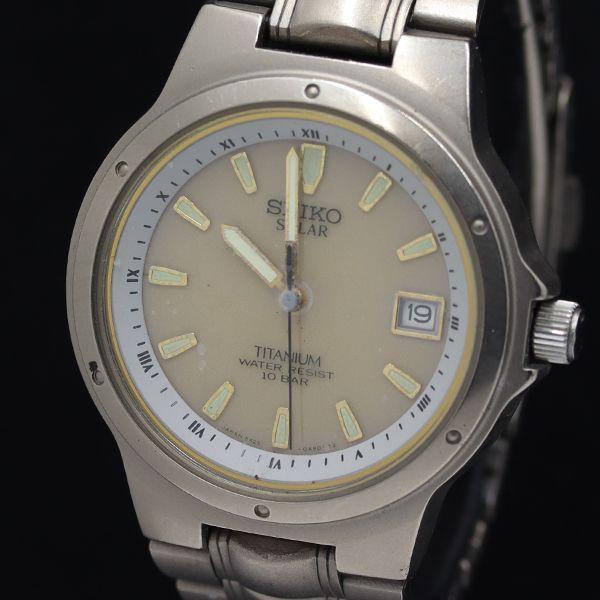 セイコー チタニウム 5K25-0A20 デイト ラウンド QZ ベージュ文字盤 レディース腕時計 ...