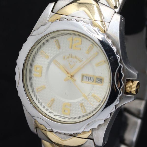 稼働 キャロウェイ CY2060 ゴルフ デイデイト QZ シルバー文字盤 メンズ/レディース腕時計...