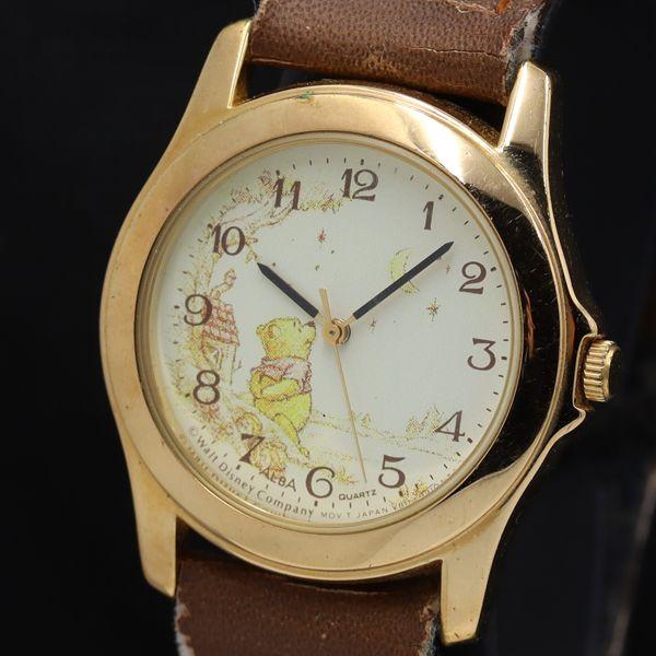 セイコー アルバ V811-2560 ラウンド くまのプーさん QZ アイボリー文字盤 レディース腕...