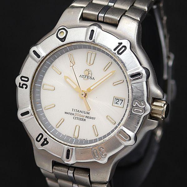 シチズン アテッサ 5512-F51286 QZ 白文字盤 デイト ラウンド メンズ腕時計 OSW ...