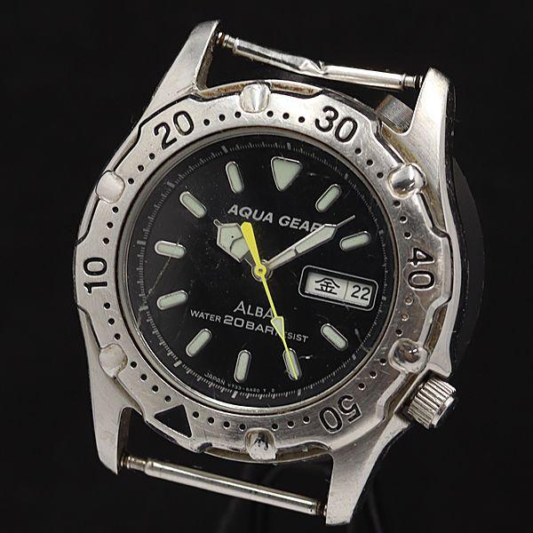 稼働 セイコー アルバ アクアギア QZ ブラック文字盤 本体のみ V733-6A11 メンズ腕時計...