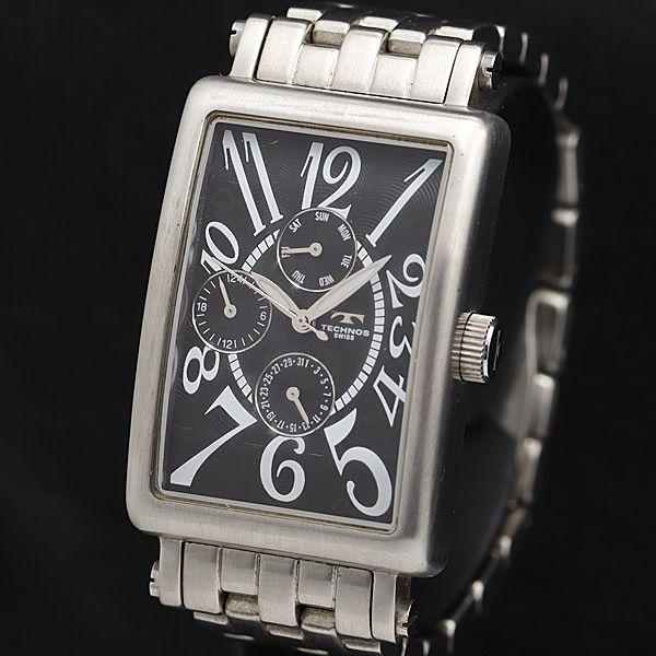 稼働 良品 テクノス TGM633 QZ 黒文字盤 スクエア クロノグラフ メンズ腕時計 OSW 2...