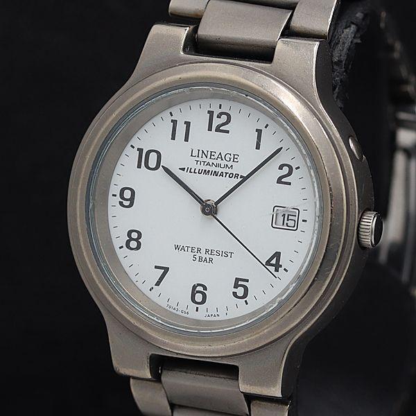 稼動 カシオ リニエージ チタン QZ LIN-100 ホワイト文字盤 ラウンド デイト メンズ腕時...