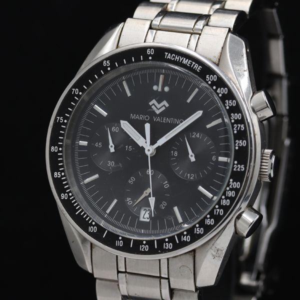 稼働 マリオバレンチノ クロノグラフ MV-1787 ラウンド QZ ブラック文字盤 メンズ腕時計 ...
