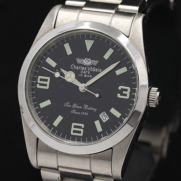 稼動 シャルルホーゲル QZ デイト ブラック文字盤 CV-9053 メンズ腕時計 KMR 2000...