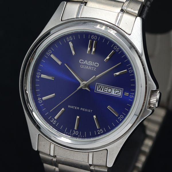 稼動 良品 カシオ QZ MTP-1239DJ デイデイト 青文字盤 メンズ腕時計 2000000 ...