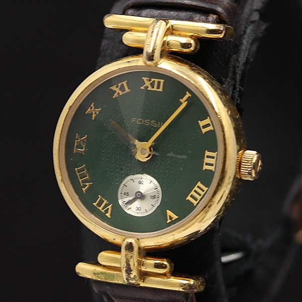 稼働 フォッシル QZ グリーン文字盤 PC-9233 スモセコ レディース腕時計 KMR 2000...