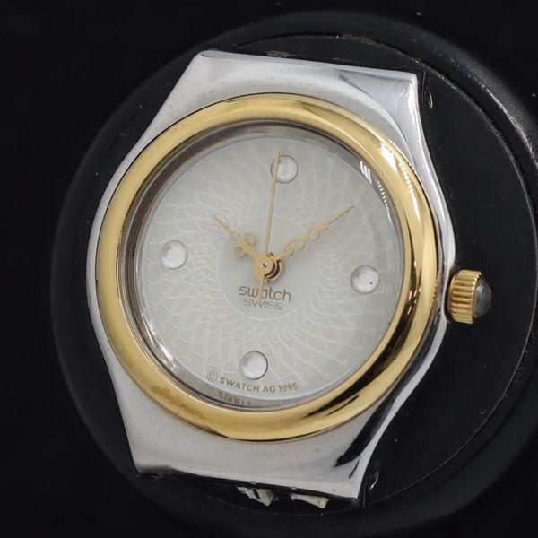 稼動 スウォッチ QZ グレー系×ホワイト文字盤 ラウンド シルバー×ゴールド 石付 トップのみ レ...