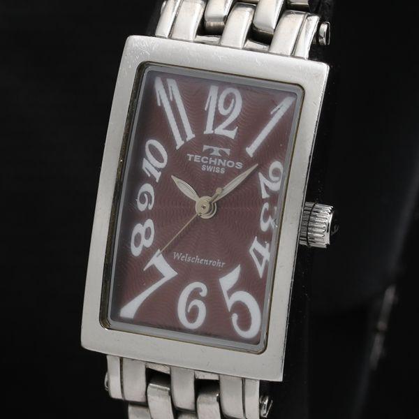 稼働 テクノス TGL704 スクエア QZ ボルドー文字盤 レディース腕時計 TKD 200000...