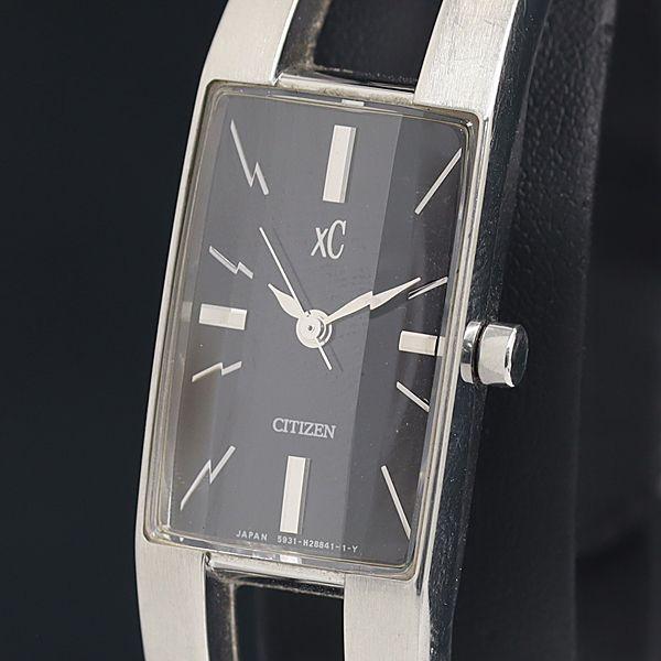 稼働 良品 シチズン QZ クロスシー 5931-Ｈ16901 カットガラス ブラック文字盤 レディ...