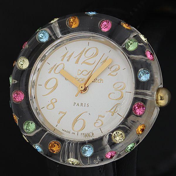 稼働 良品 ボンボンウォッチ タイムピースオリジナル QZ 白文字盤 ストーンベゼル レディース腕時...