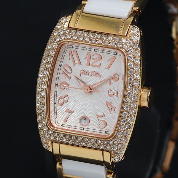 稼動 QZ 良品 フォリフォリ 石付 WF5R135BD 白文字盤 デイト レディース腕時計 KRK...