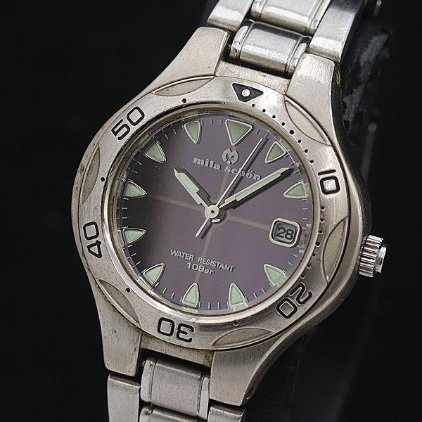 稼動 ミラショーン QZ BS11-UA94-1962S-0509 ブラック文字盤 ラウンド デイト...